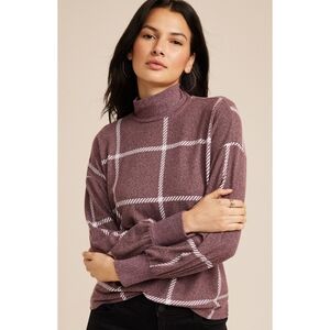 Maurices Felicity Windowpane Blouson Sleeve Top Purple Size S